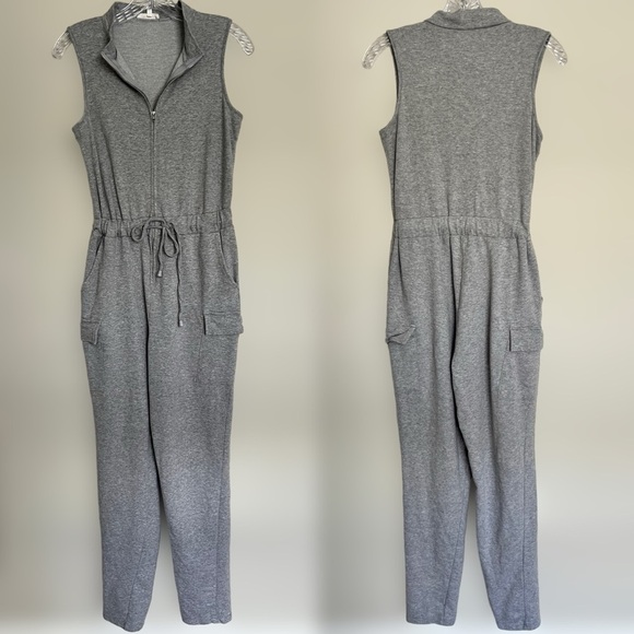 Better Be Heather Grey Drawstring Jumpsuit Size S Loungewear Pockets Casual - Picture 2 of 6